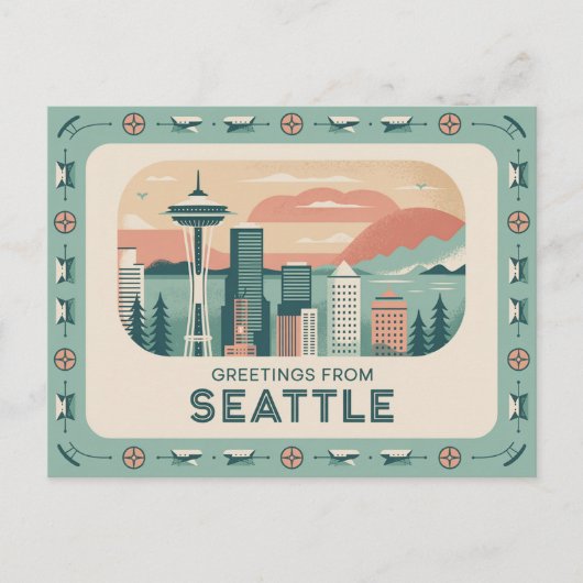 Carte postale vintage Seattle | Salutations de Sea (Devant)