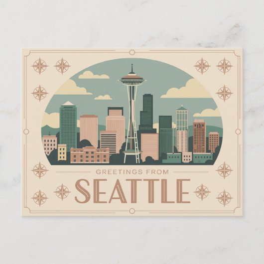 Carte postale vintage Seattle | Salutations de Sea (Devant)