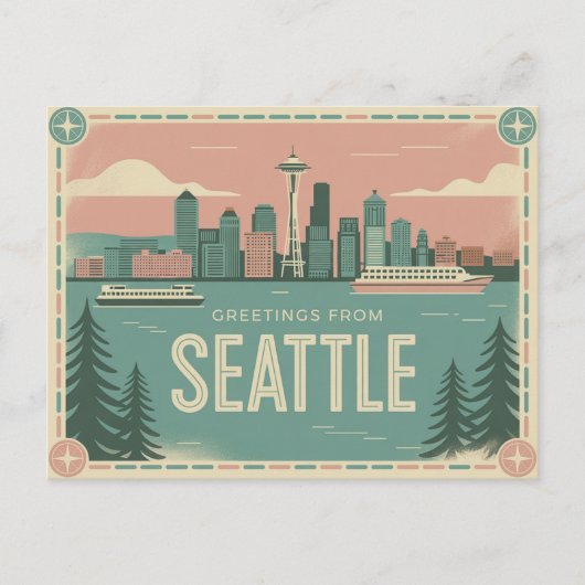 Carte postale vintage Seattle | Salutations de Sea (Devant)