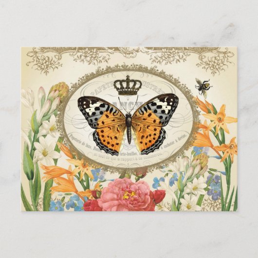 Carte postale vintage Shabby Chic Butterfly (Devant)