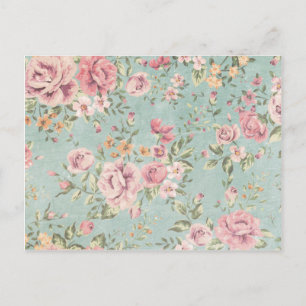 Carte Postale Vintage shabby chic floral turquoise rose girly él