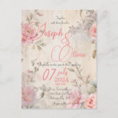 Carte Postale vintage shabby chic mariage rose (Devant)