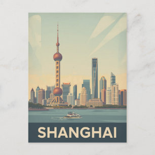 Carte Postale Vintage Shanghai Skyline