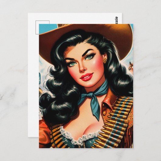 Carte Postale Vintage Sheriff Pin-up (Devant / Derrière)