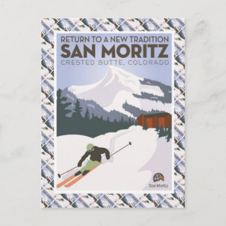 Carte Postale Vintage Ski Poster, San Moritz Crested Butte,