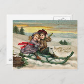 Carte Postale Vintage Sledding Garçon Et Fille (Devant / Derrière)