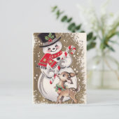 Carte Postale Vintage Snowman With Baby Deer (Debout devant)