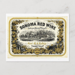 Carte Postale Vintage Sonoma Valley Red Wine Étiquette