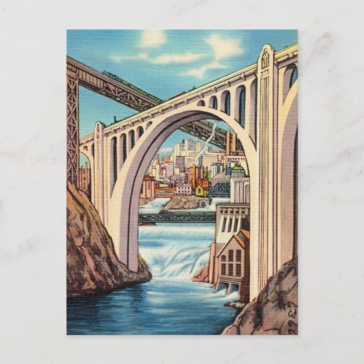 Carte Postale Vintage Spokane, Washington et chutes (Devant)
