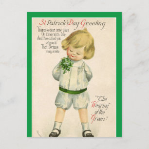 Carte Postale Vintage St Patrick salutations mignon petit garçon