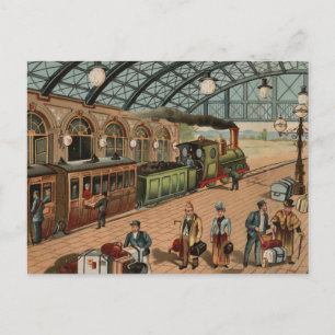 Carte Postale Vintage Steam train et gare