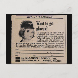 Carte Postale Vintage Stewardess Flight Chaperon
