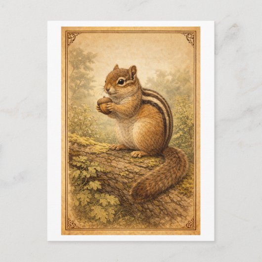 Carte Postale Vintage-Style Chipmunk Illustration (Devant)