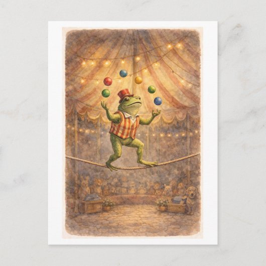 Carte Postale Vintage-Style Circus Frog Juggling Balls (Devant)