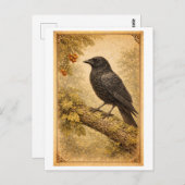Carte Postale Vintage-Style Crow Illustration (Devant / Derrière)