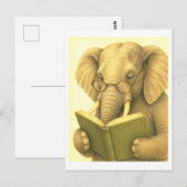Carte Postale Vintage-Style Elephant Reading (Devant / Derrière)