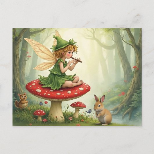 Carte Postale Vintage Style Fairy Tale Flautist (Devant)