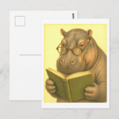 Carte Postale Vintage-Style Hippo Reading (Devant / Derrière)