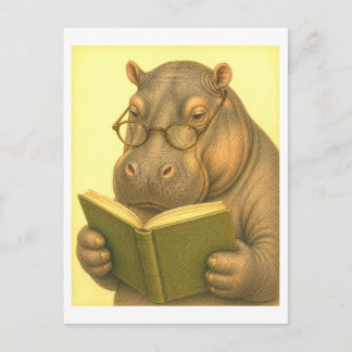 Carte Postale Vintage-Style Hippo Reading