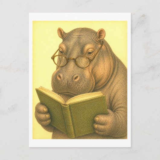Carte Postale Vintage-Style Hippo Reading (Devant)