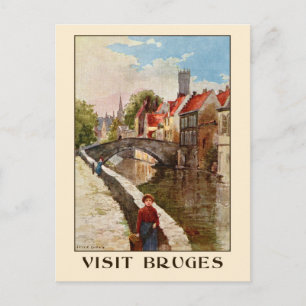 Carte Postale Vintage style rétro Bruges voyage ad