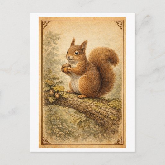 Carte Postale Vintage-Style Squirrel Illustration (Devant)