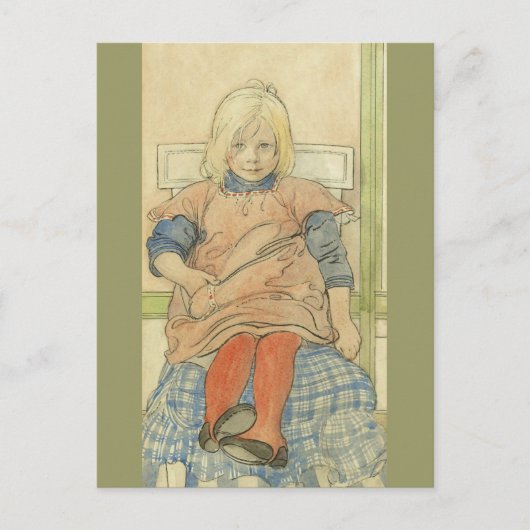 Carte Postale Vintage suédoise fille sur chaise plaid (Devant)