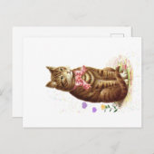 Carte Postale vintage Tabby Chat Avec Bow Rose (Devant / Derrière)