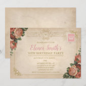 Carte postale vintage Tea Party Anniversaire Invit (Devant / Derrière)