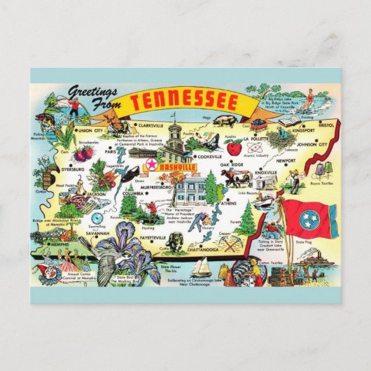 Carte postale vintage Tennessee Map (Devant)