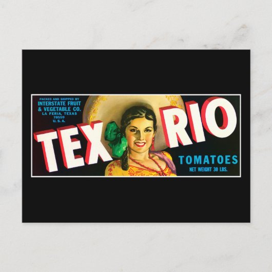 Carte Postale Vintage Tex Rio Tomates Étiquette (Devant)