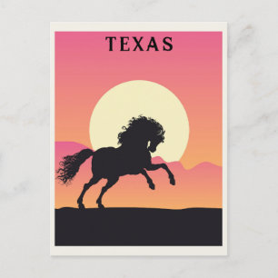 Carte Postale Vintage Texas Horse Mountain Sunset Travel