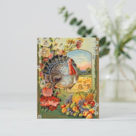 Carte Postale vintage Thanksgiving Dinde (Debout devant)