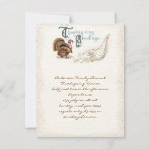 Carte postale vintage Thanksgiving Turquie Invitat