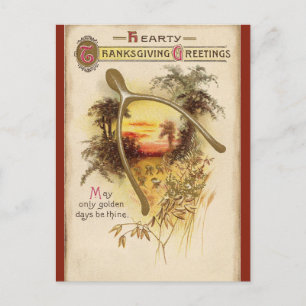 Carte Postale Vintage Thanksgiving Wishbone et blé