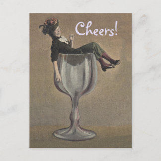 Carte Postale Vintage Toast Cheers ! Dame de Wine Glass Postcard