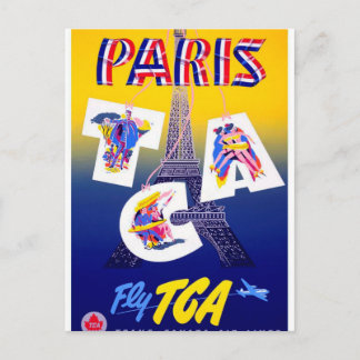 Carte Postale Vintage Tour Eiffel Paris Air Travel Publicité