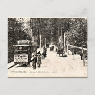 Carte postale vintage, Tramway à Fontainbleau