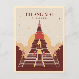 Carte Postale Vintage Travel Chiang Mai Thaïlande Vector Graphis