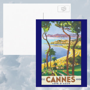 Carte Postale Vintage Travel Poster, Beach in Cannes, France