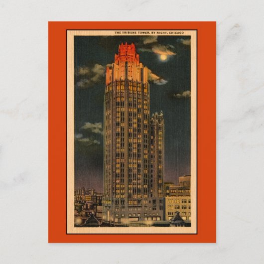 Carte Postale Vintage Tribune Tower By Night Chicago (Devant)