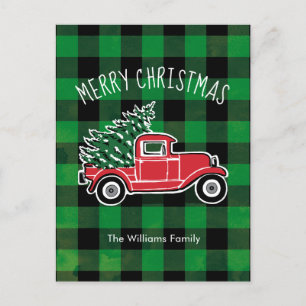 Carte postale vintage Truck Buffalo Plaid Holiday