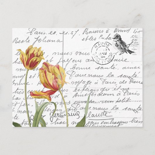 Carte postale Vintage Tulip Bird en français (Devant)