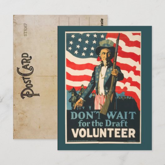 Carte postale vintage Uncle Sam War (Devant / Derrière)