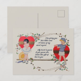 Carte Postale Vintage Valentine Enfants Joli Art Déco Coloré