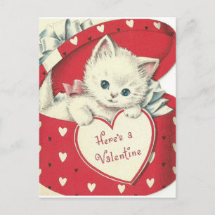 Carte postale Vintage Valentine Kitten blanc adora