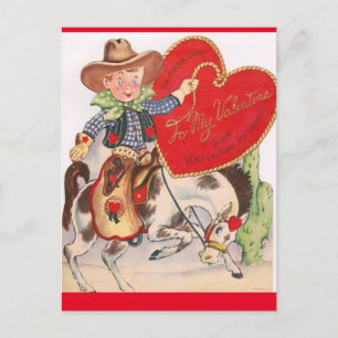Carte Postale Vintage Valentine Little Cowboy sur Bucking Bronco