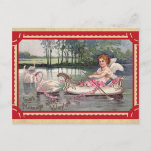 Carte Postale Vintage Valentines Jour Ange Swan Bateau