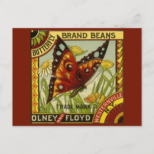 Carte Postale Vintage Vegetable Label Art, Butterfly Brand Beans