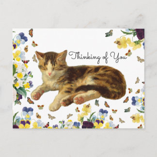 Carte Postale Vintage Victorian Cat Nap Floral Thinking of You